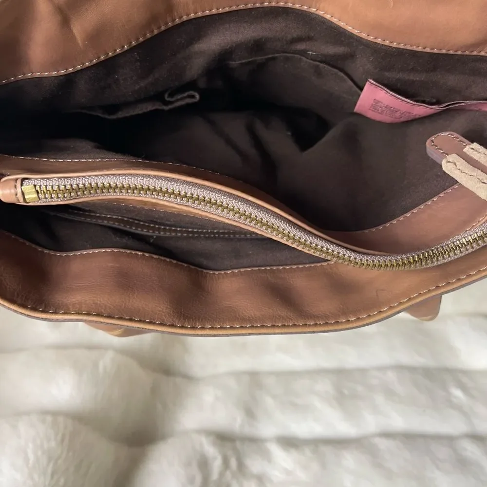 Juicy Couture leather Rose brown Satchel light brown suede trim gold tone accent